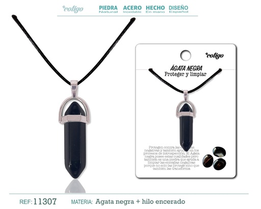 [11307] Colgante de ágata negra en forma de punto - Joyería de piedras naturales