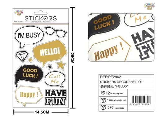 [PE2962] Stickers decorativos "Hello" 14.5 x 25 cm - Material escolar y decorativo