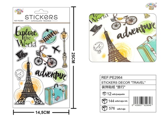 [PE2964] Stickers decorativos "Travel" 14.5x25cm - Adornos para manualidades