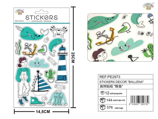 [PE2973] Stickers decorativos "Ballena" 14.5x25cm - Adornos para manualidades