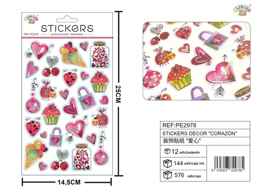 [PE2978] Stickers decorativos "Corazón" 14.5x25cm - Adornos para manualidades