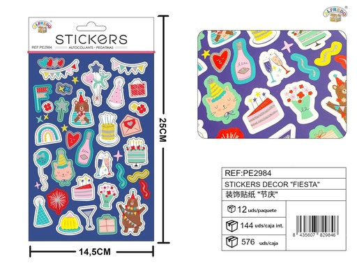 [PE2984] Stickers decorativos "Fiesta" 14.5x25cm - Adornos para manualidades
