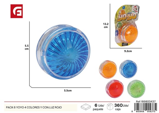 [189800437] Pack de 6 yoyos de 4 colores con luz roja - Juguetes de equilibrio y diversión