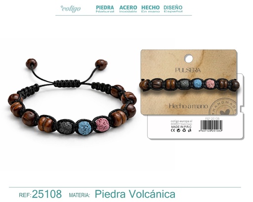 [25108] Pulsera de lava y madera hecha a mano - Joyería artesanal