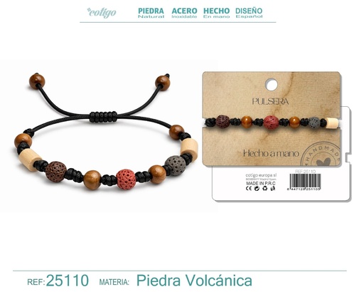 [25110] Pulsera de lava y madera hecha a mano - Joyería artesanal