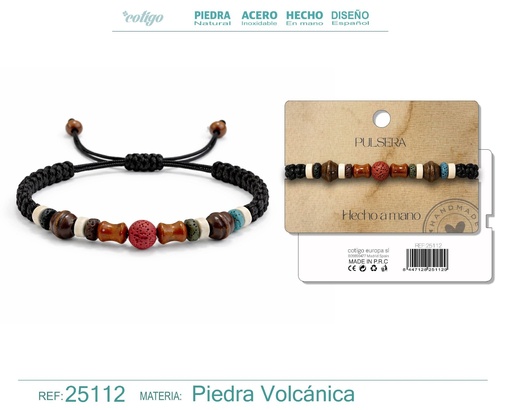 [25112] Pulsera de lava y madera hecha a mano - Joyería artesanal