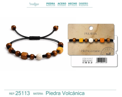 [25113] Pulsera de lava y madera hecha a mano - Joyería artesanal