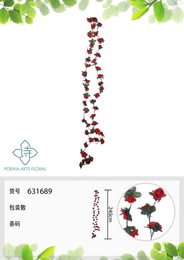 [631689ROJO] Rama de flores artificiales con 45 cabezas - Decoración floral