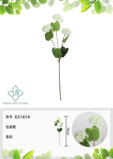 [631414-1白] Rama de hortensias de 3 cabezas 70 cm - Decoración floral y manualidades