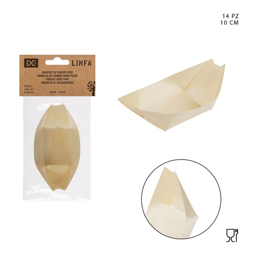 [0151094] Barquitos de madera para aperitivos 10 cm - Accesorios de cocina desechables (14 piezas)