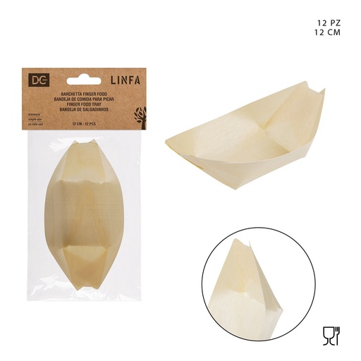 [0151095] Barquitos de madera para aperitivos 12 cm - Accesorios de cocina desechables (12 piezas)