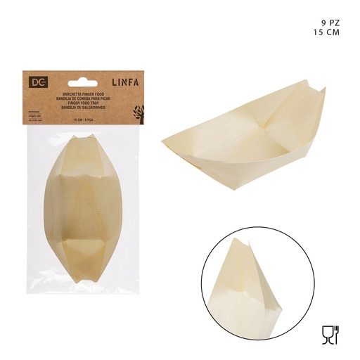 [0151096] Barquitos de madera para aperitivos 15 cm - Accesorios de cocina desechables (9 piezas)