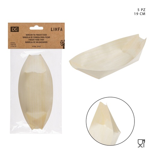 [0151098] Barquitos de madera para aperitivos 19 cm - Accesorios de cocina desechables (5 piezas)