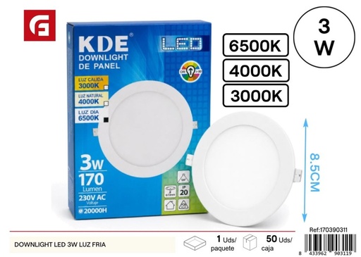 [170390311] Downlight LED 3W luz fría - Iluminación LED y paneles de luz