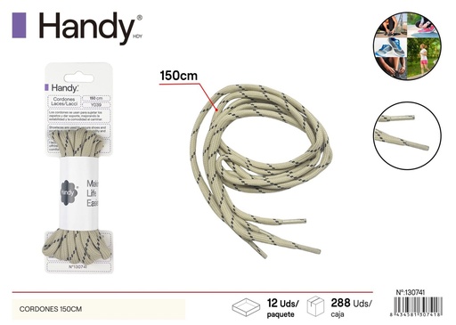 [130741] Cordones de zapatos redondos de 150cm en color caqui con negro Y125 - Accesorios de calzado