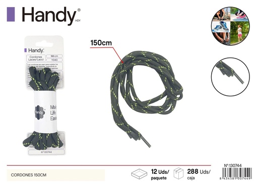 [130744] Cordones de zapatos redondos de 150cm en color verde militar con verde fluorescente Y126 - Accesorios de calzado
