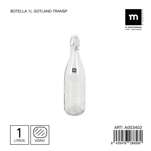 [A003402] Botella de vidrio de 1L con tapa hermética - Utensilios de cocina