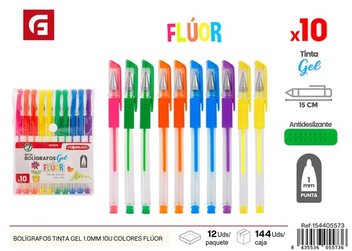 [154405573] Bolígrafos de tinta gel 1.0MM 10U colores flúor - Material escolar