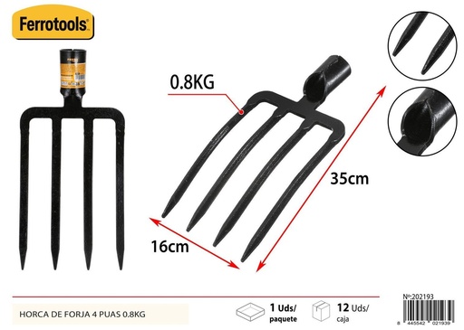 [202193] Horca de forja de 4 púas 0.8 kg 16x35 cm - Herramientas de jardinería