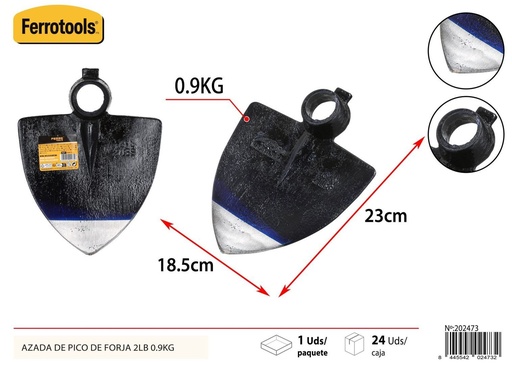 [202473] Azada de pico de forja 0.9 kg 23x18.5 cm - Herramientas de jardinería