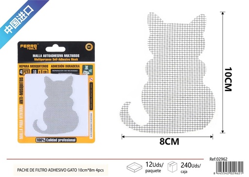 [02962] Pache de filtro adhesivo gato gris 10x8 m 4 piezas - Suministros para mosquiteras