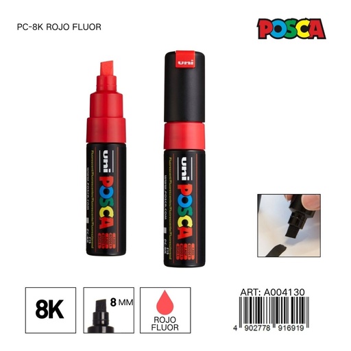 [A004130] Marcador POSCA 8mm PC-8K Rojo Fluorescente - Material de oficina