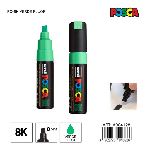 [A004128] Marcador POSCA 8mm PC-8K Verde Fluorescente - Material de oficina