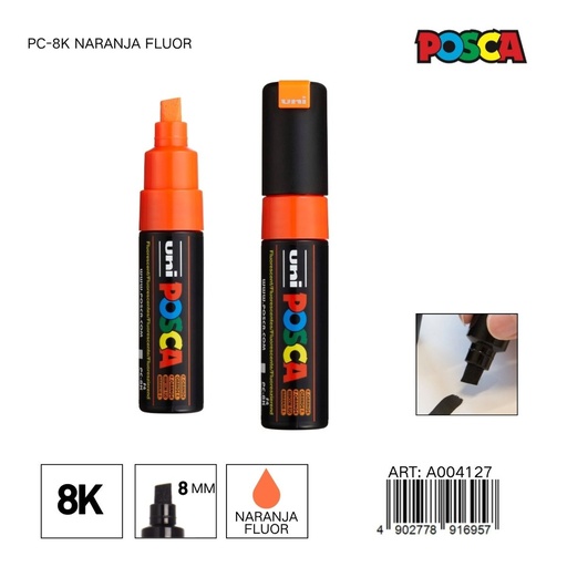 [A004127] Marcador POSCA 8mm PC-8K Naranja Fluorescente - Material de oficina