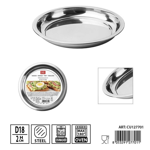 [0244216] Bandeja redonda de acero inoxidable 18 cm altura 2 cm DC Casa - Utensilios de cocina y bandejas