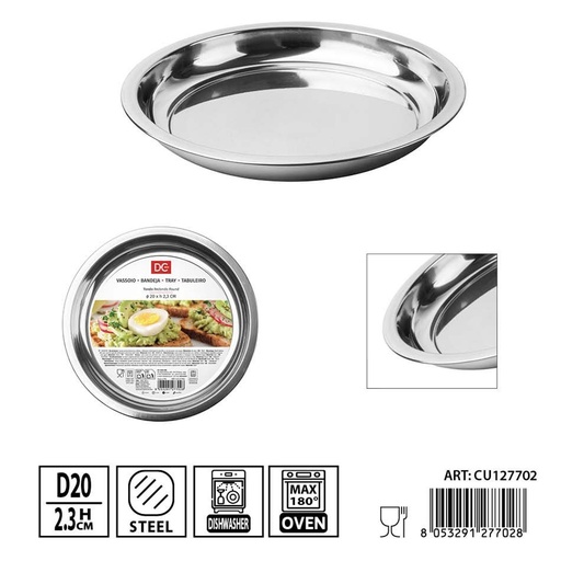 [0244217] Bandeja redonda de acero inoxidable 20 cm altura 2.3 cm DC Casa - Utensilios de cocina y bandejas