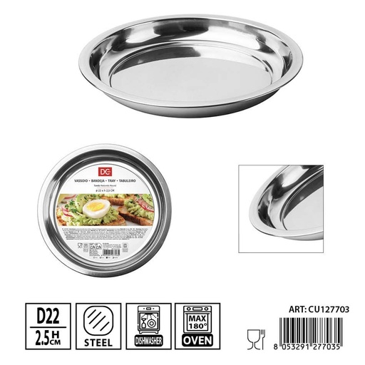 [0244218] Bandeja redonda de acero inoxidable 22 cm altura 2.5 cm DC Casa - Utensilios de cocina y bandejas