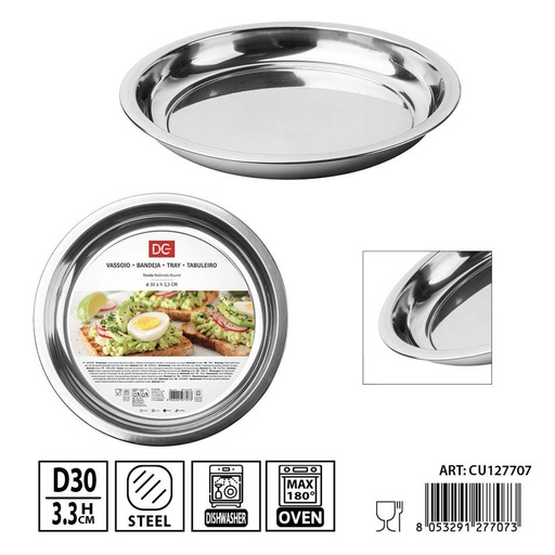 [0244222] Bandeja redonda de acero inoxidable 30 cm altura 3.3 cm DC Casa - Utensilios de cocina y bandejas