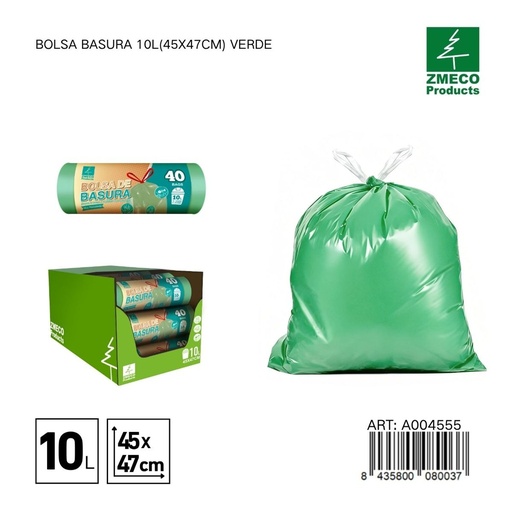 [A004555] Bolsa de basura 10L (45x47cm) verde - Productos desechables para el hogar