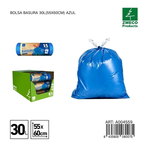 [A004559] Bolsa de basura 30L (55x60cm) azul - Productos desechables para el hogar