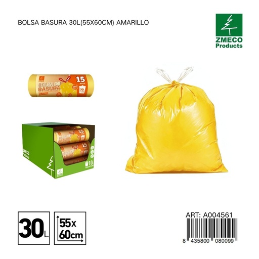 [A004561] Bolsa de basura 30L (55x60cm) amarillo - Productos desechables para el hogar