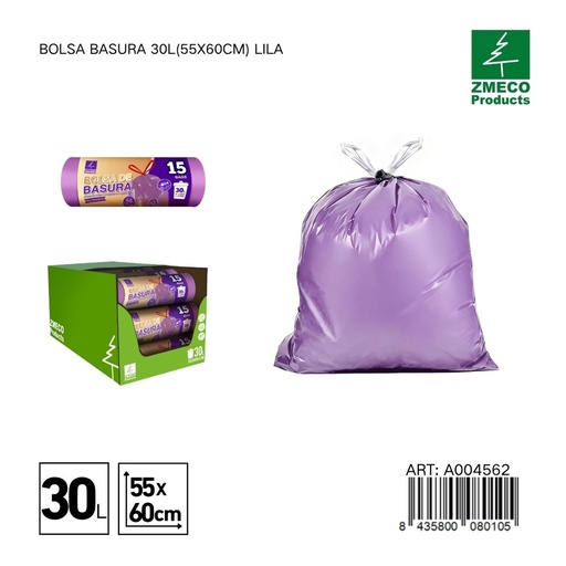 [A004562] Bolsa de basura 30L (55x60cm) lila - Productos desechables para el hogar