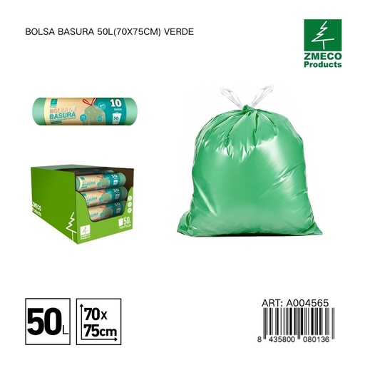 [A004565] Bolsa de basura 50L (70x75cm) verde - Productos desechables para el hogar