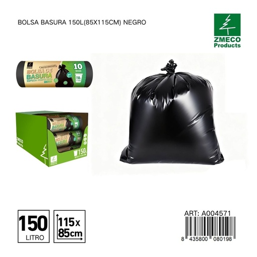 [A004571] Bolsa de basura 150L (85x115cm) negro - Productos desechables para el hogar