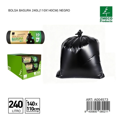 [A004573] Bolsa de basura 240L (110x140cm) negro - Productos desechables para el hogar