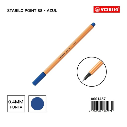 [A001457] Bolígrafo delgado STABILO point 88 azul oscuro - Papelería premium