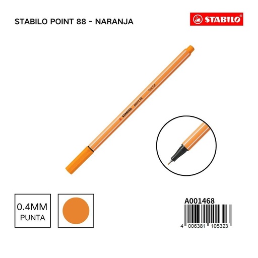 [A001468] Stabilo Point 88 bolígrafo de punta fina 0,4mm color naranja para escritura
