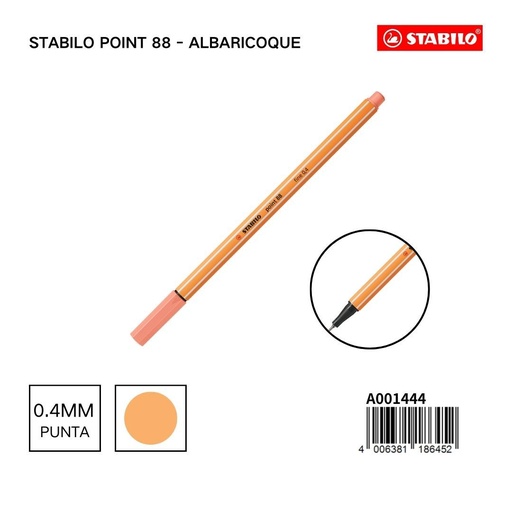 [A001444] Bolígrafo delgado STABILO point 88 albaricoque - Papelería diversa
