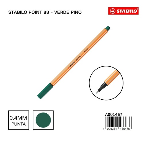 [A001467] Bolígrafo delgado STABILO point 88 verde abeto - Utensilios de arte