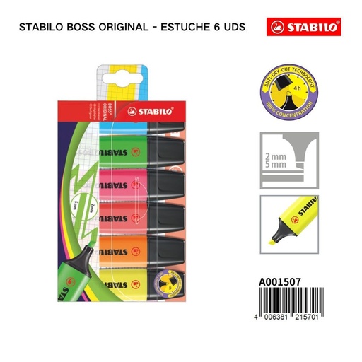 [A001507] Estuche de rotuladores Stabilo Boss Original 6 colores para oficina