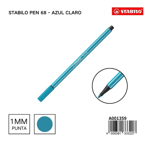[A001359] Rotulador STABILO 68 1mm azul claro - Materiales escolares