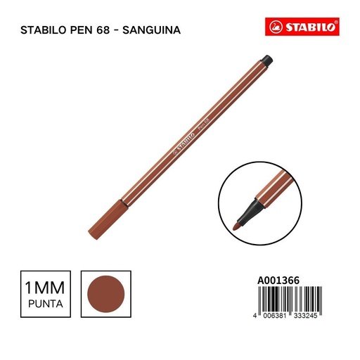 [A001366] Rotulador STABILO 68 1mm sanguina - Materiales escolares