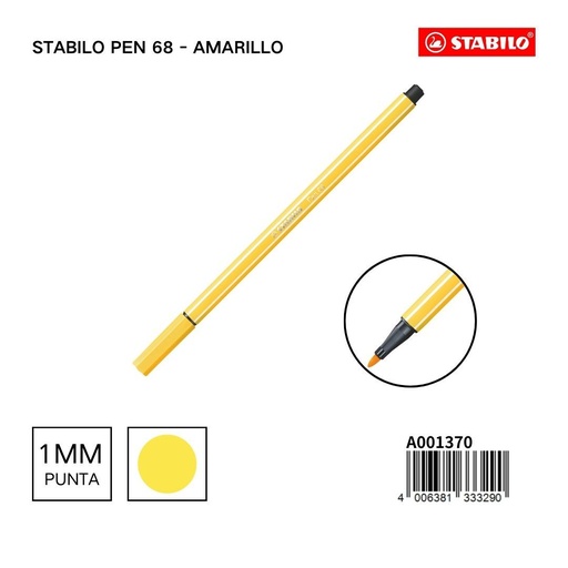[A001370] Rotulador STABILO 68 1mm amarillo - Materiales escolares