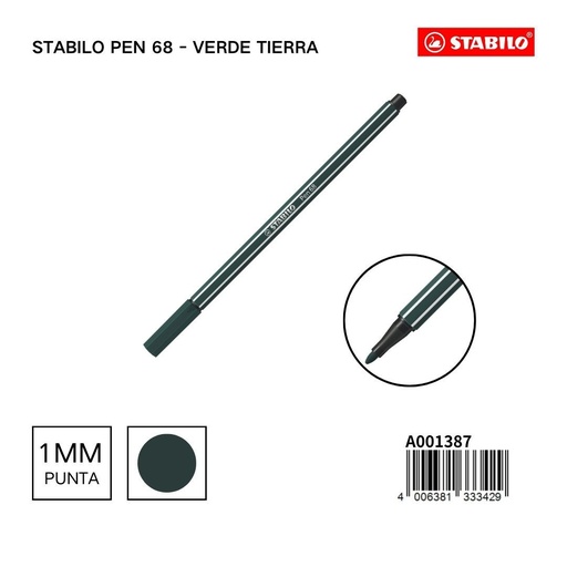 [A001387] Rotulador STABILO 68 1mm verde tierra - Materiales escolares