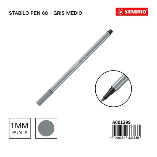 [A001399] Rotulador STABILO 68 1mm gris medio - Materiales escolares
