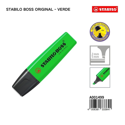 [A001499] Subrayador STABILO de 2/5mm color verde - Papelería